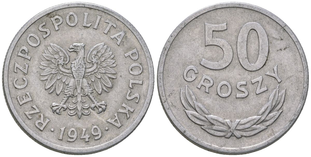 Польша 50 грошей 1949 KM 44а, Parchimowicz 209b алюминий 210-1234