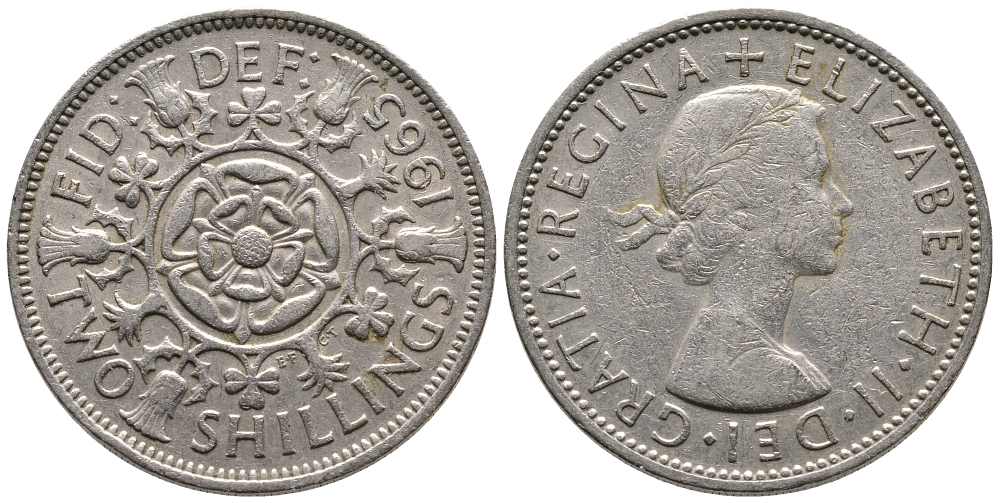 Великобритания 2 шиллинга (флорин) 1965 Елизавета II (1952-2022) KM 906, Spink 4146 медно-никель 4680-734