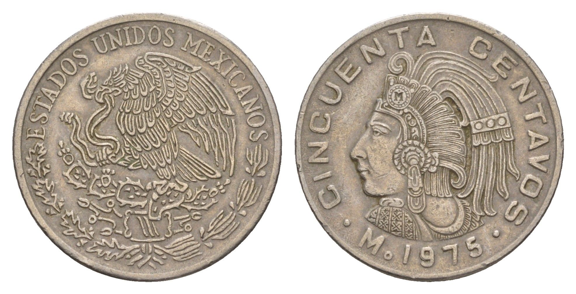 Мексика 50 сентаво 1975 Куаутемок, последний правитель империи ацтеков KM 452 медно-никель 4656-1213