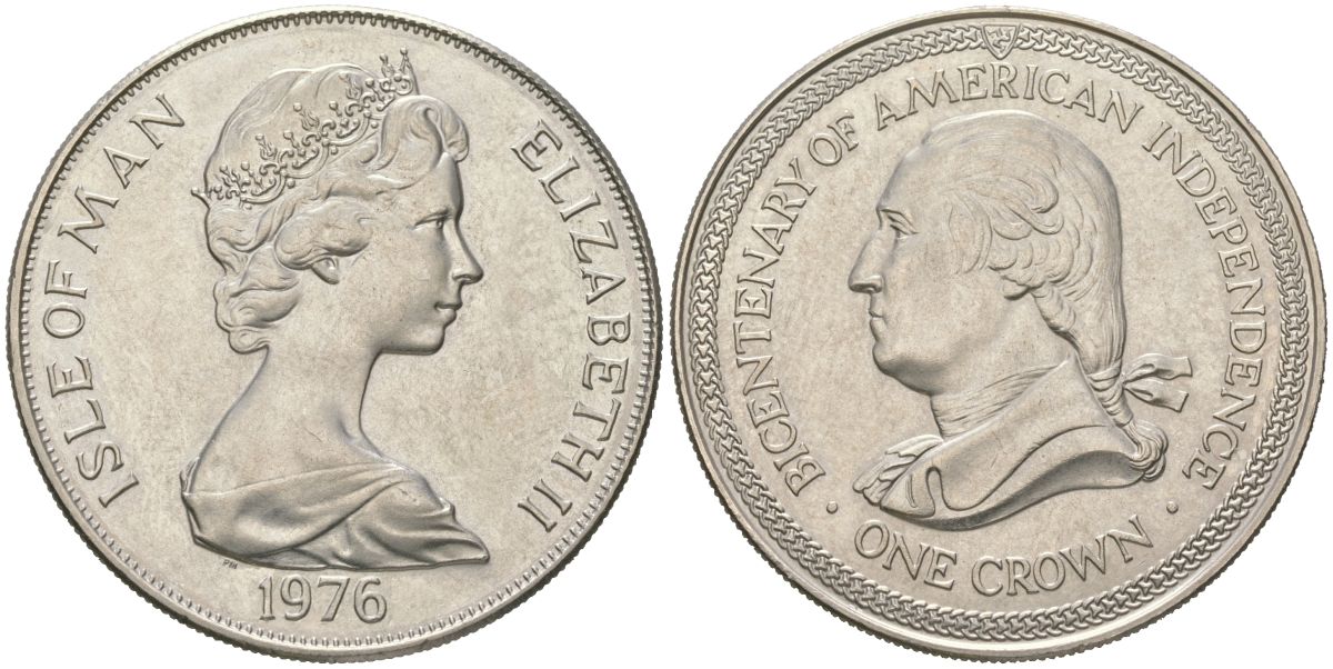 Остров Мэн 1 крона 1976 200 лет независимости США, Джордж Вашингтон KM 37 медно-никель BU 00-1067-3-21