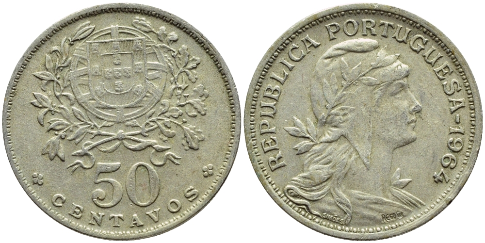 Португалия 50 сентаво 1964 KM 577 медно-никель 4395-756
