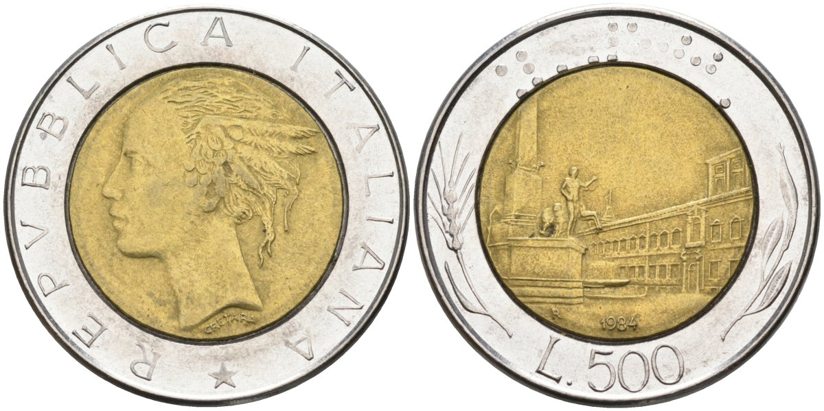 Италия 500 лир 1984 R KM 111 биметалл 4586-1222
