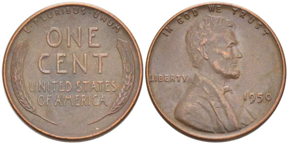 США 1 ЦЕНТ 1950 ЛИНКОЛЬН KM А132 медь цинк 3309-557