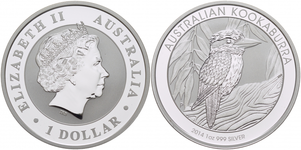Австралия 1 доллар 2014 Австралийская кукабара KM NEW серебро PROOF 00-000-00