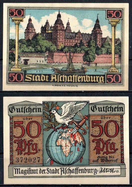 Ашаффенбург (Бавария) 50 пфеннигов 1921 Mehl Grabowski A28.8 бумага UNC (пресс) 7556-41-4-1