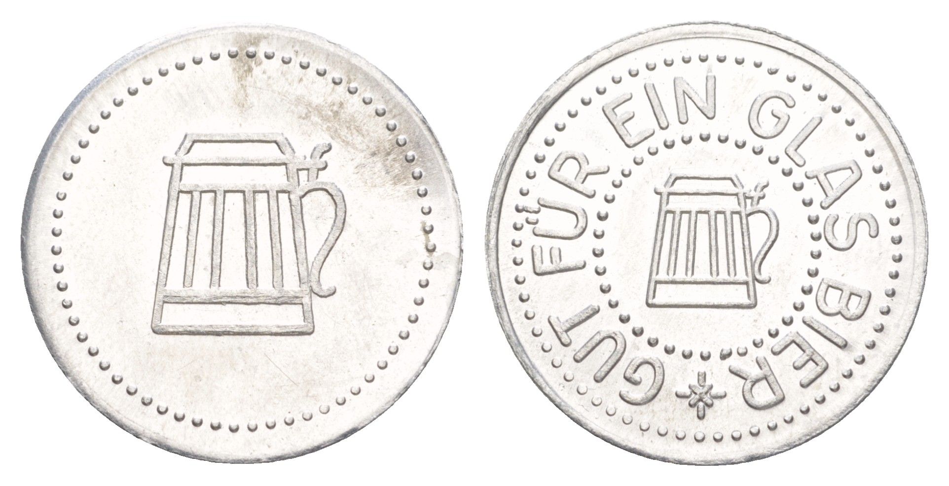 Германия жетон в 1 "стакан пива" ND диаметр 24 мм, вес 1,1 гр алюминий UNC 4638-816