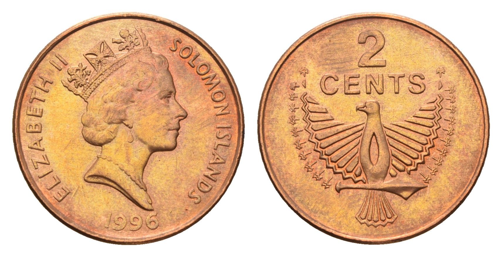 Соломоновы Острова 2 цента 1996 KM 25 сталь плакированная бронзой UNC 4397-121