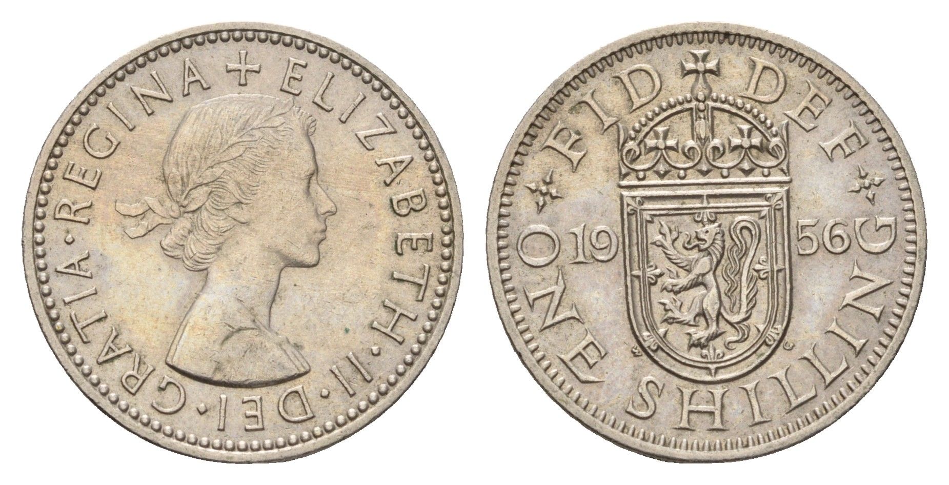 Великобритания 1 шиллинг 1956 Елизавета II (1952-2022), Шотландский герб KM 905, Spink 4148 медно-никель 4177-516
