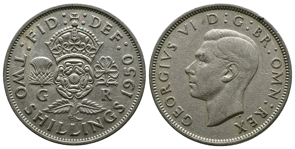 Великобритания 2 шиллинга (флорин) 1950 Георг VI (1936-1952) KM 878, Spink 4107 медно-никель 4381-1245