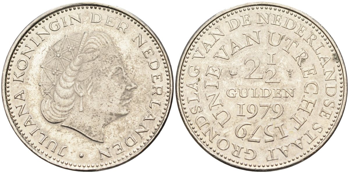 Нидерланды 2 1/2 гульдена 1979 400 лет Утрехтскому союзу, Юлиана (1949-1980) KM 197 никель 4593-626