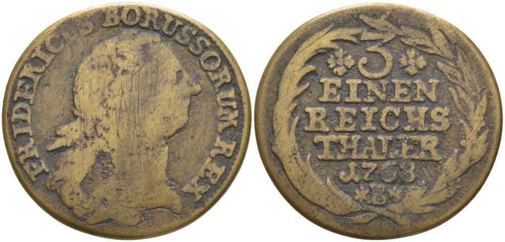 ПРУССИЯ 1/3 ТАЛЕРА 1768 В, ФРИДРИХ II (1740-1786), фальшивка того времени? КМ 303 4391-314