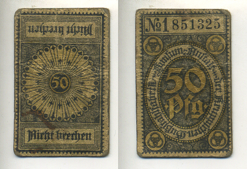 БРЕХЕН 50 ПФЕННИГОВ 1918 НОТГЕЛЬД бумага 7221-9-1