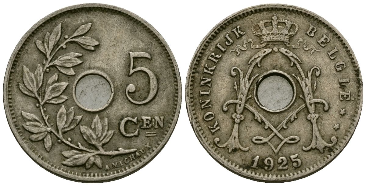 Бельгия 5 сантимов 1925 Belgie KM 67 медно-никель 4173-266