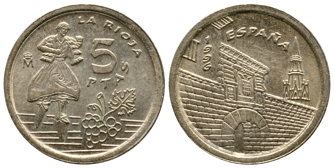 Испания 5 песет 1996 Хуан Карлос I (1975-2014), Риоха (La Rioja) KM 960 алюминиевая бронза 176-766