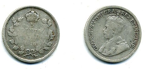 КАНАДА 5 ЦЕНТОВ 1916 ГЕОРГ V серебро 46-748