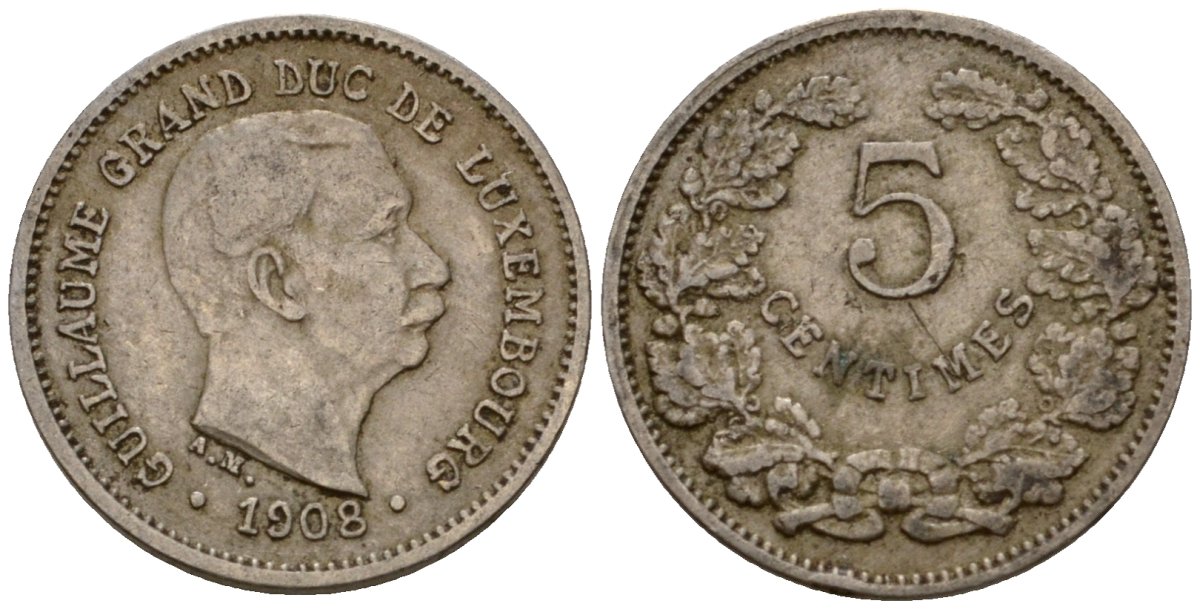Люксембург 5 сантимов 1908 Вильгельм IV (1905-1912) KM 26 медно-никель 4602-343