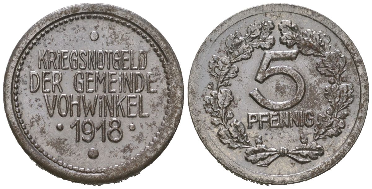 Фовинкель (Пруссия, Рейн) 5 пфеннигов 1918 Funck 564.4, Men18 32415.4 железо 4379-521