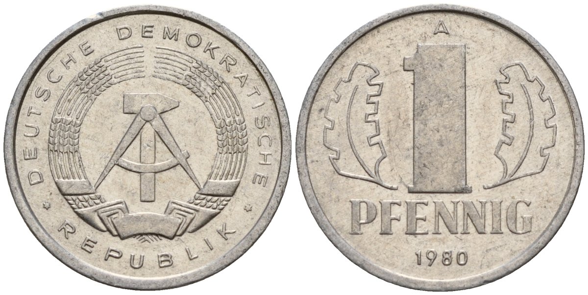 ГДР 1 пфенниг 1980 A KM 8.2 алюминий 188-133