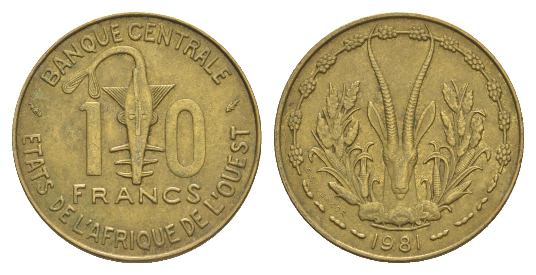 Западная Африка (BCEAO) 10 франков 1981 Центральный банк государств Западной Африки KM 1a медь алюминий никель 4642-242