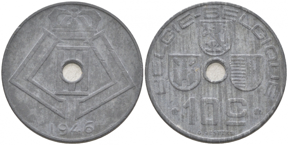 БЕЛЬГИЯ 10 САНТИМОВ 1946 BELGIE-BELGIQUE KM 126 цинк 68-225