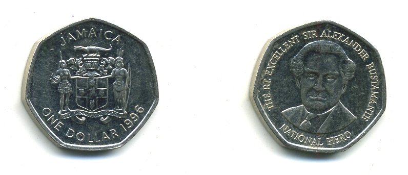 Ямайка 1 доллар 1996 Александр Бустаманте KM 164 никелированная сталь 4364-1032