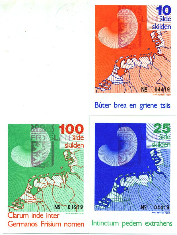 НИДЕРЛАНДЫ НАБОР ИЗ 3 БАНКНОТ ND (10, 25, 100 SKILDEN) FRYSLAN бумага UNC (ПРЕСС) 7146-57-1-2