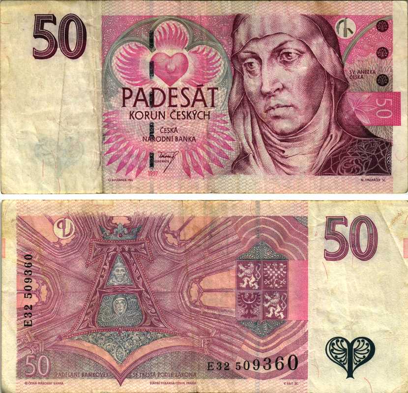 ЧЕХИЯ 50 КРОН 1997 СЕРИЯ Е Pick 17 бумага 7205-50-3-1