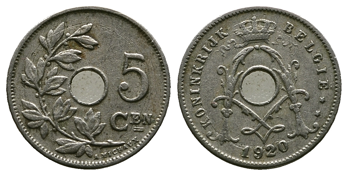 БЕЛЬГИЯ 5 САНТИМОВ 1920 BELGIE KM 67 медно-никель 261-1253
