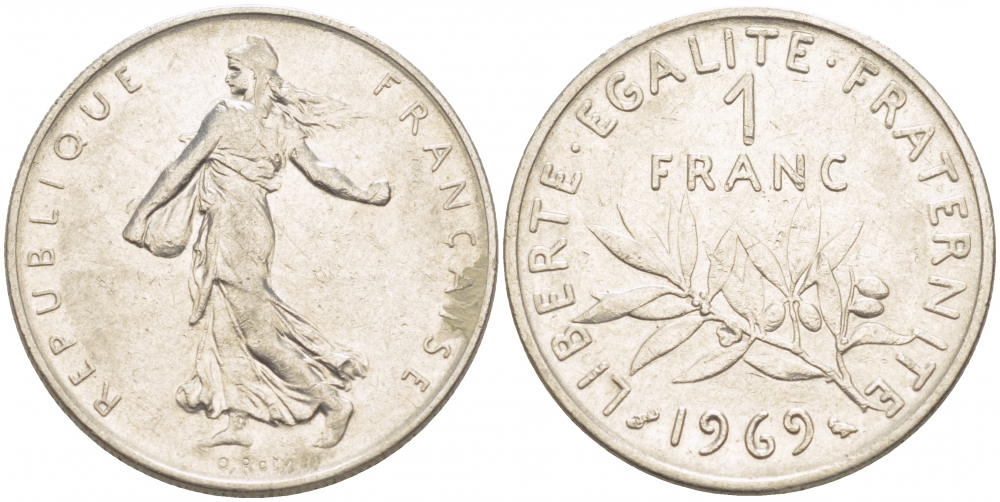 ФРАНЦИЯ 1 ФРАНК 1969 СЕЯТЕЛЬ KM 925.1 никель 4402-1121