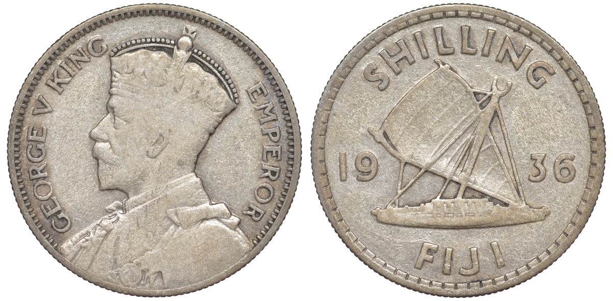 Фиджи 1 шиллинг 1936 Георг V (1910-1936), парусник KM 4 серебро 91-1033