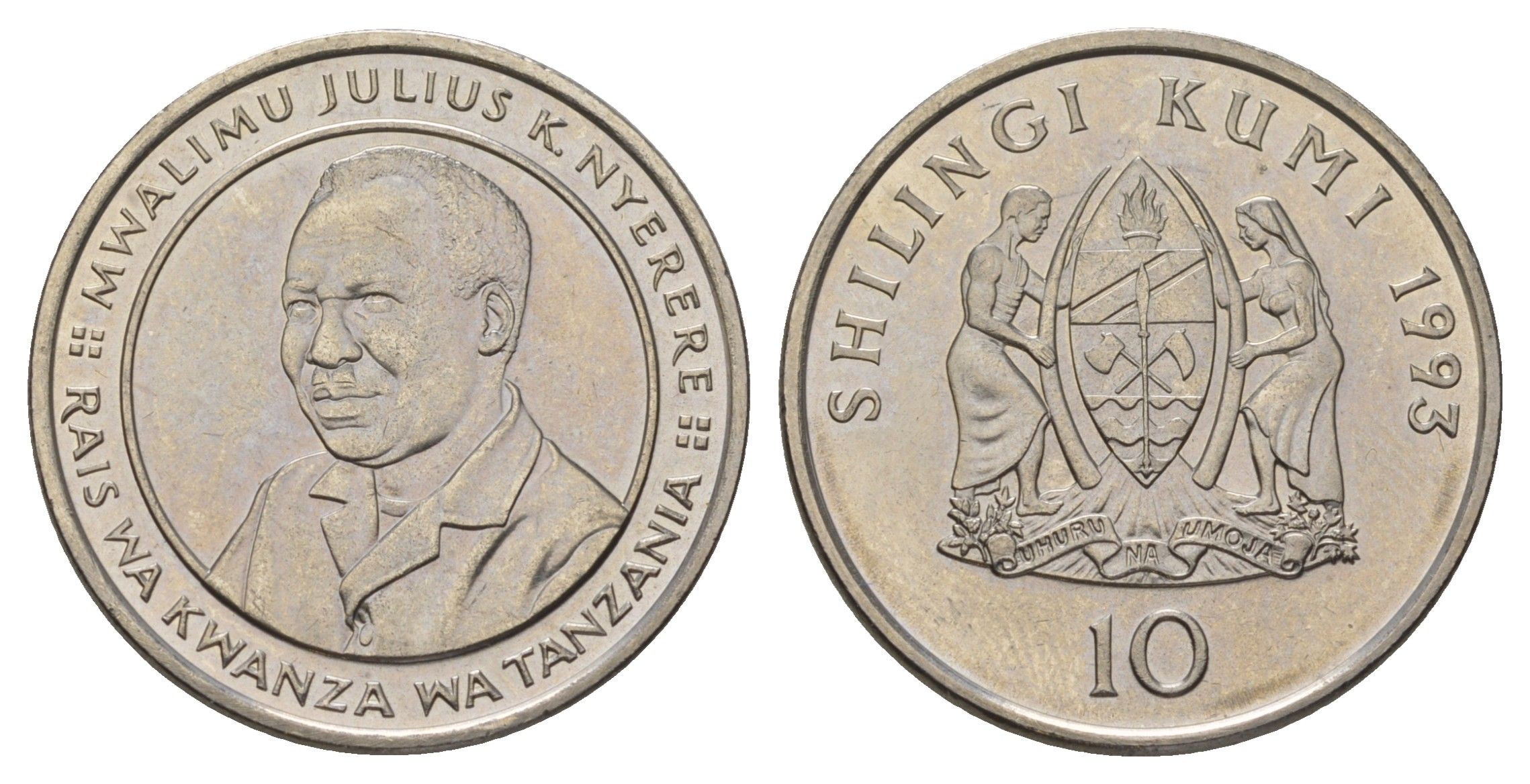 Танзания 10 шиллингов 1993 KM 20a сталь плакированная никелем UNC 4626-411