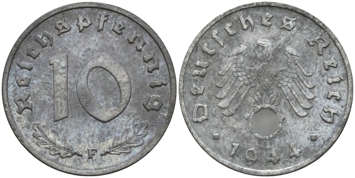 Германия 10 рейхспфеннигов 1944 J KM 101, J.371 цинк 4151-328