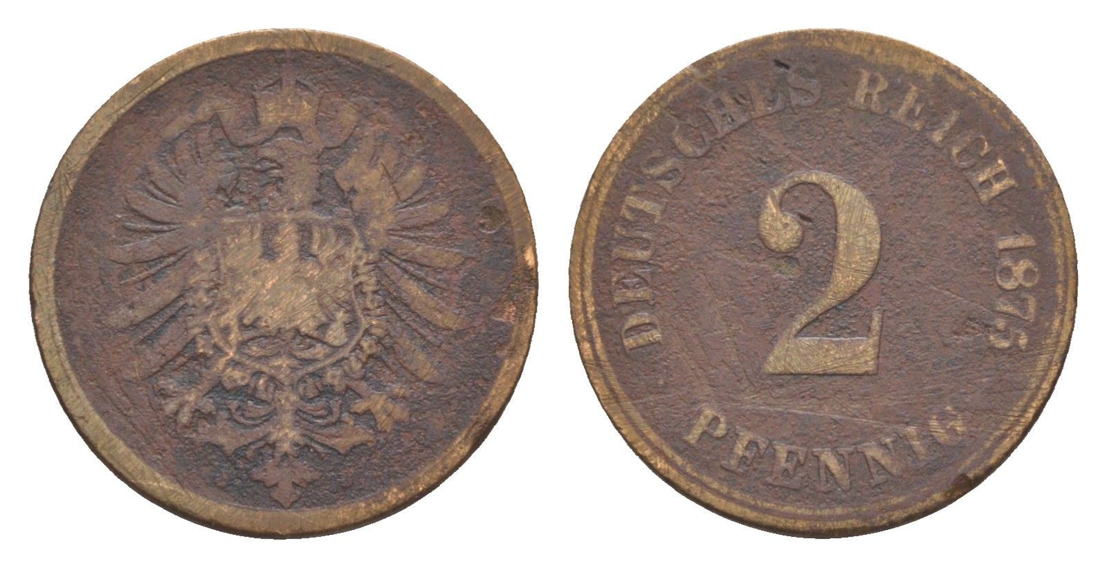Германия 2 пфеннига 1875 A, Вильгельм I (1861-1888) KM 2, J. 2 медь 4647-846