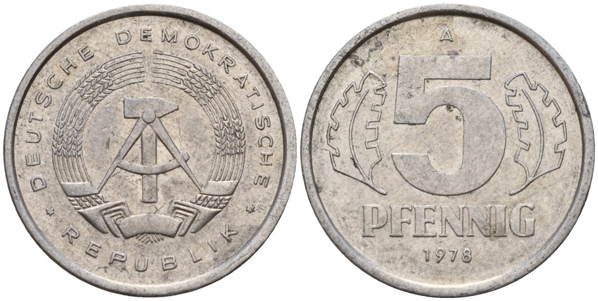 ГДР 5 пфеннигов 1978 A KM 9.2 алюминий 218-1136