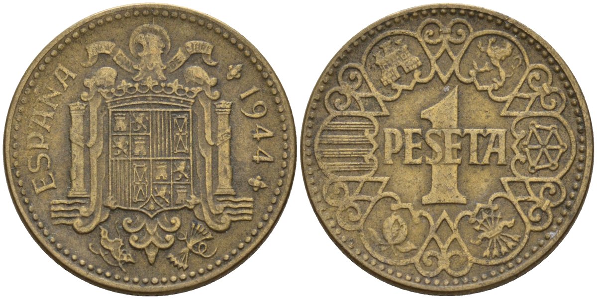 Испания 1 песета 1944 национальное правительство (1939 - 1947) KM 767 алюминиевая бронза 4155-314