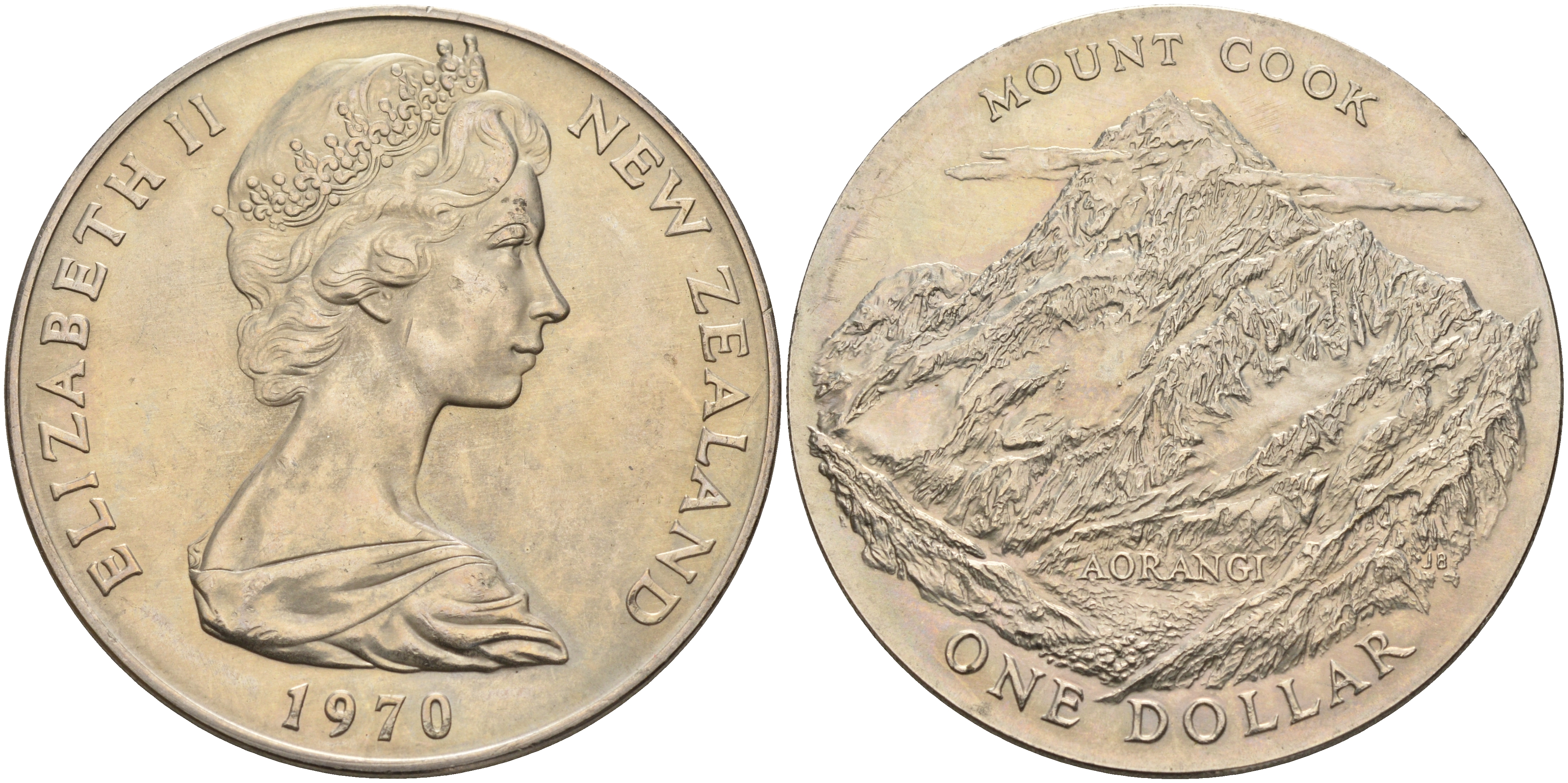 Новая Зеландия 1 доллар 1970 гора Кука, Аораки, Елизавета II (1952-2022) KM 42 медно-никель UNC 4558-311