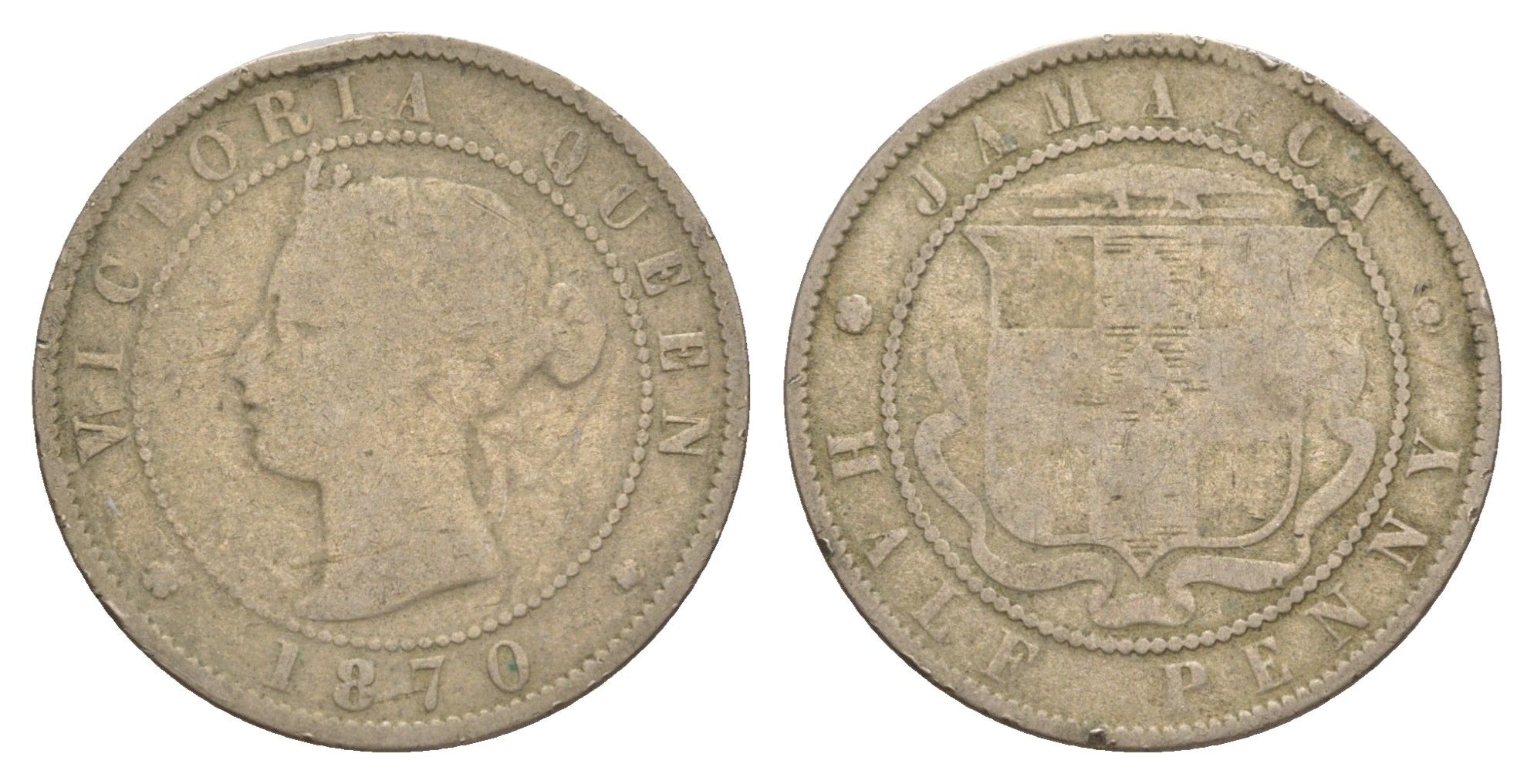 Ямайка 1/2 пенни 1870 Виктория (1837-1901) KM 16 медно-никель 4626-415