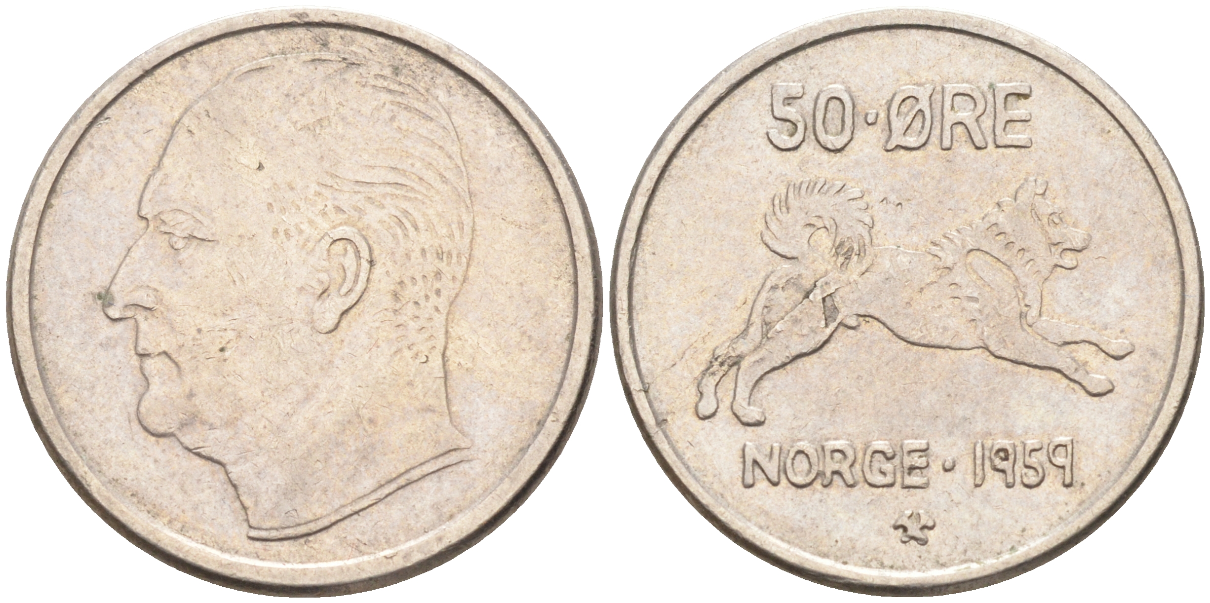 Норвегия 50 эре 1965 Улаф V (1957-1991), собака KM 408 медно-никель 63-1022