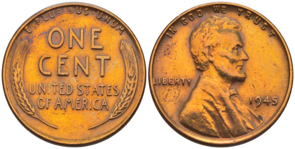 США 1 ЦЕНТ 1945 ЛИНКОЛЬН KM А132 медь цинк 218-458