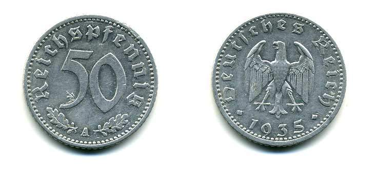 Германия 50 рейхспфеннигов 1935 A KM 87, J.368 алюминий 179-917