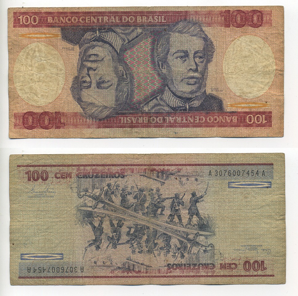 БРАЗИЛИЯ 100 КРУЗЕЙРО 1981 ПОДПИСЬ 20, ГЕРЦОГ КАКСИАС Pick 198a бумага 6289-23-1-2