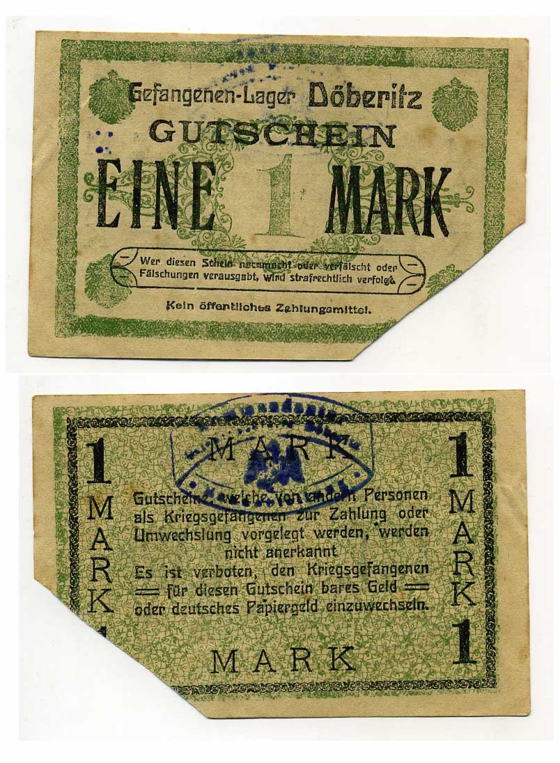 ГЕРМАНИЯ 1 МАРКА ND ЛАГЕРЬ ВОЕННОПЛЕННЫХ В ДЁБЕРИЦЕ C-2893 бумага UNC (пресс) 000-00-00