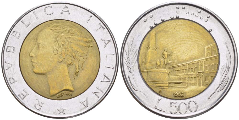 ИТАЛИЯ 500 ЛИР 1983 R KM 111 биметалл 4523-835