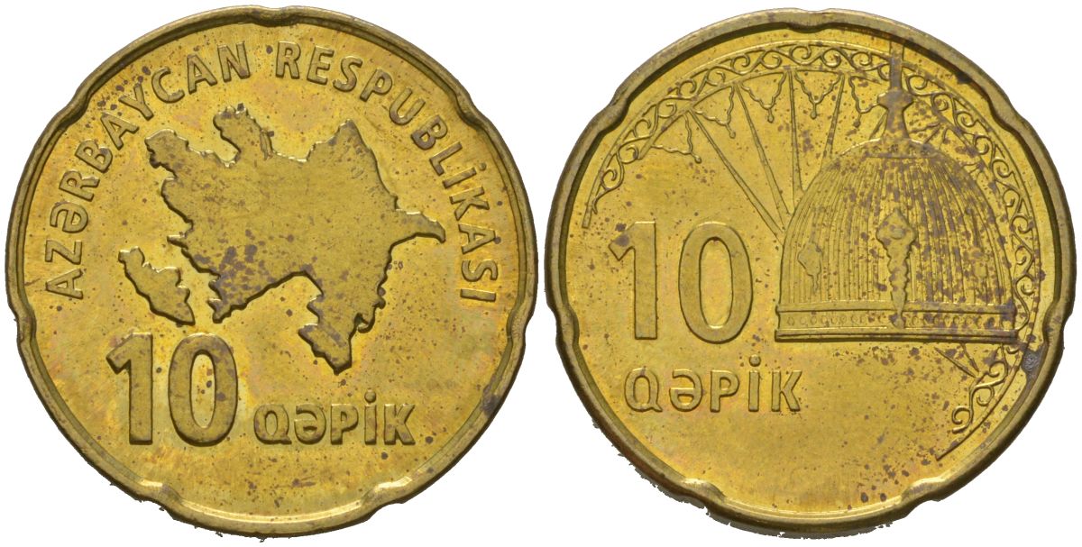 Азербайджан 10 гяпиков 2006 KM 42 сталь плакированная латунью 4388-443