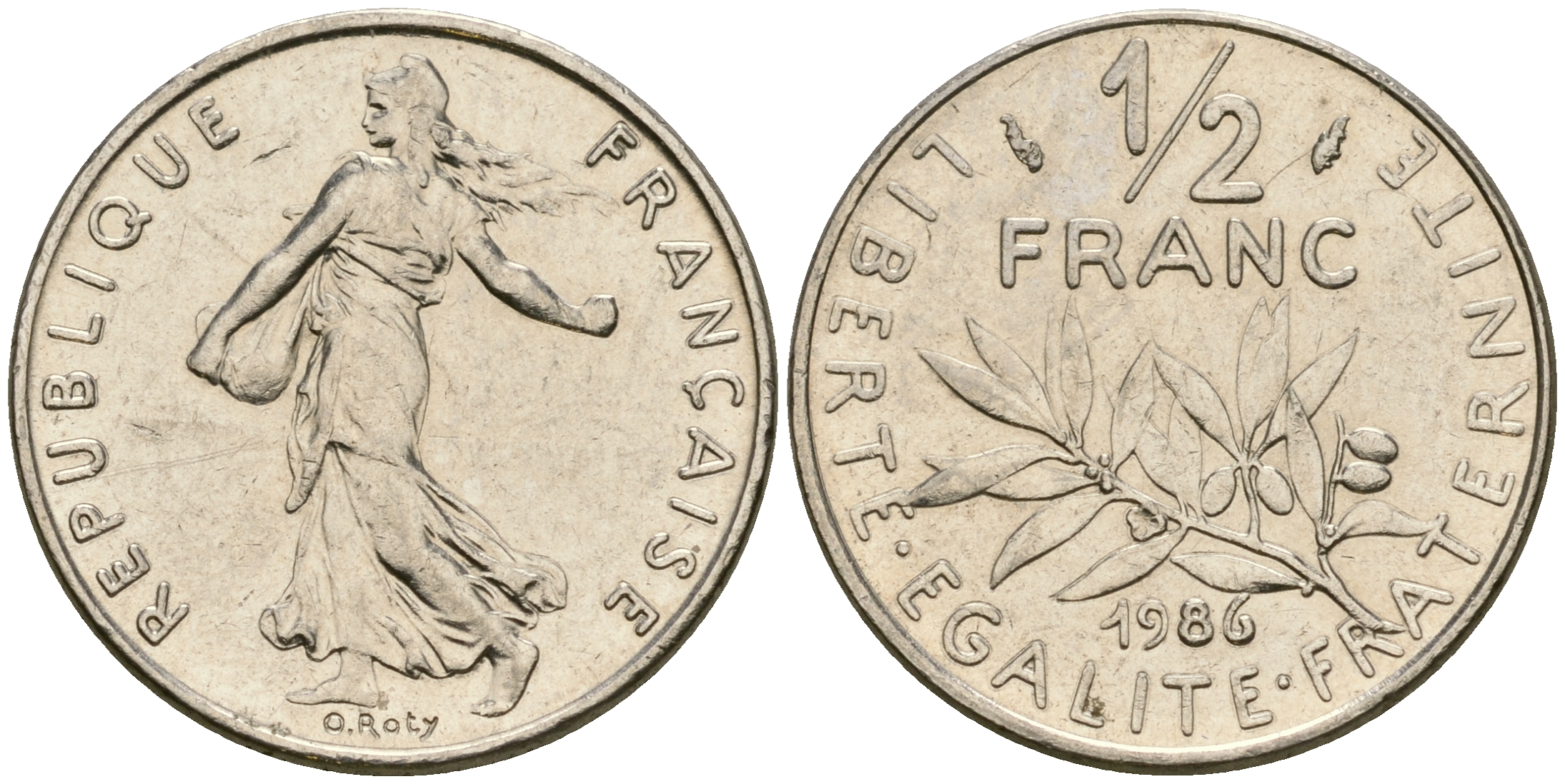 Франция 1/2 франка 1986 сеятель KM 931.1, Le Franc 198.25 никель 25-1153
