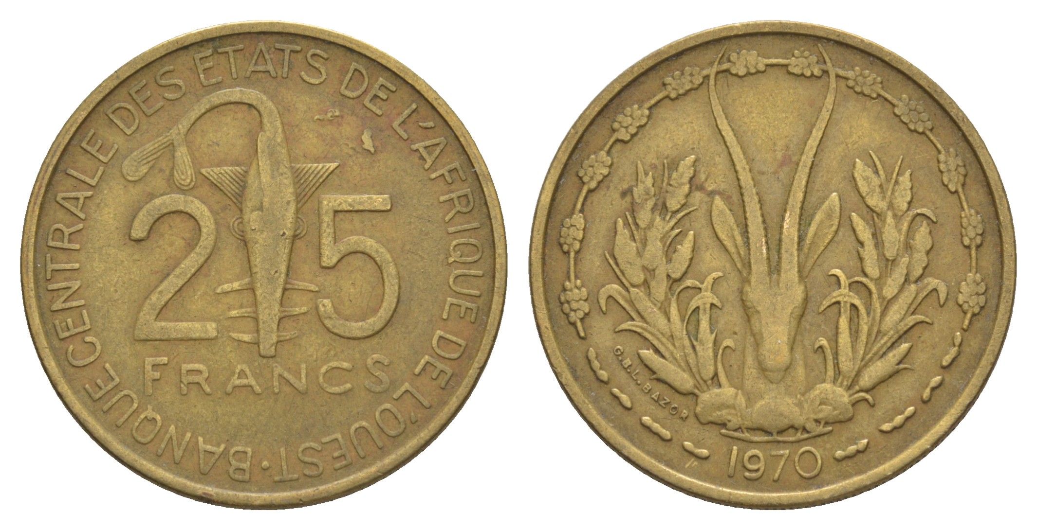 Западная Африка (BCEAO) 25 франков 1970 Центральный банк государств Западной Африки KM 5 медь алюминий никель 4642-252