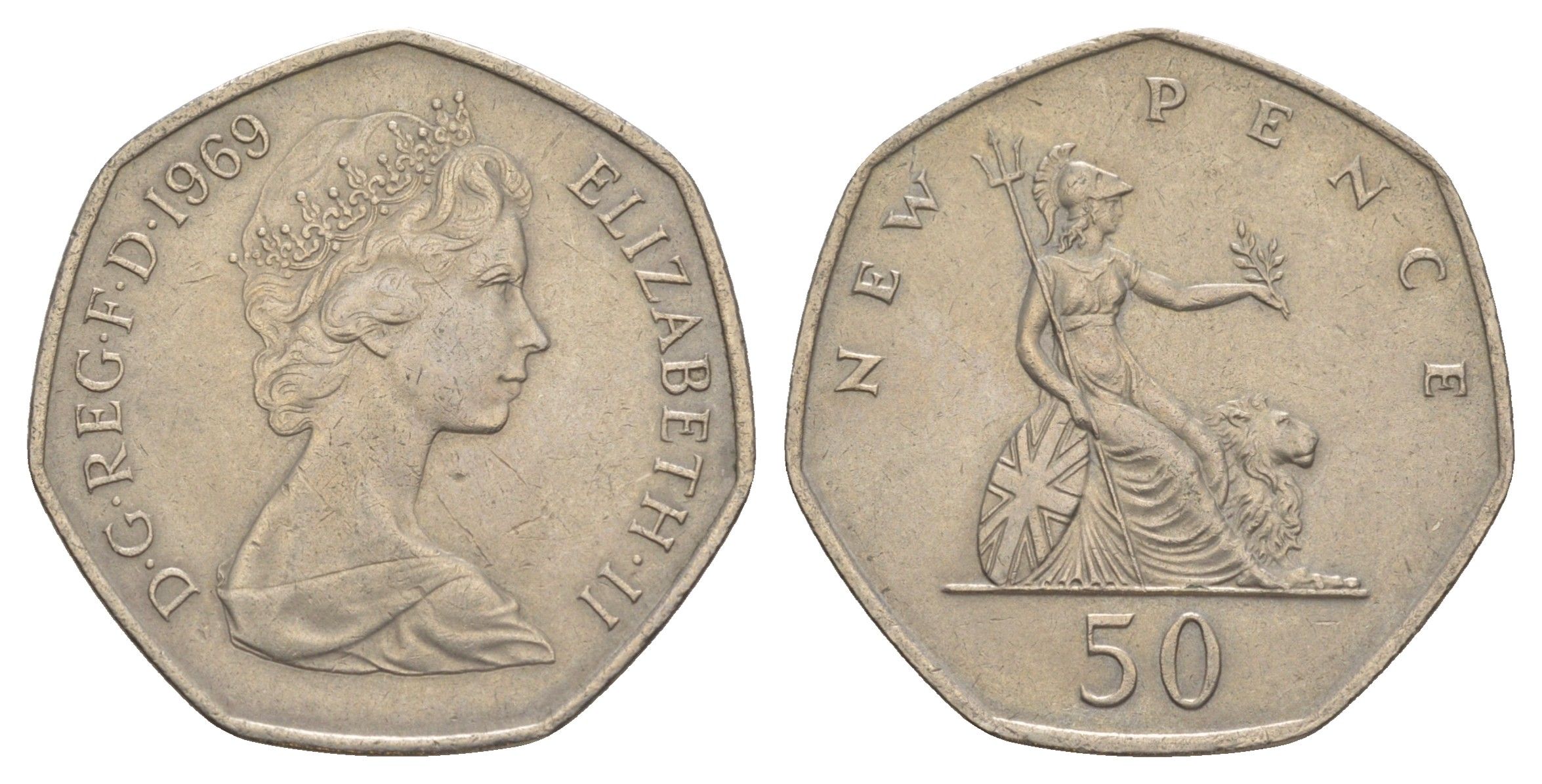 Великобритания 50 новых пенсов 1969 Елизавета II (1952-2022) KM 913, Spink 4223 (H1) медно-никель 4638-437