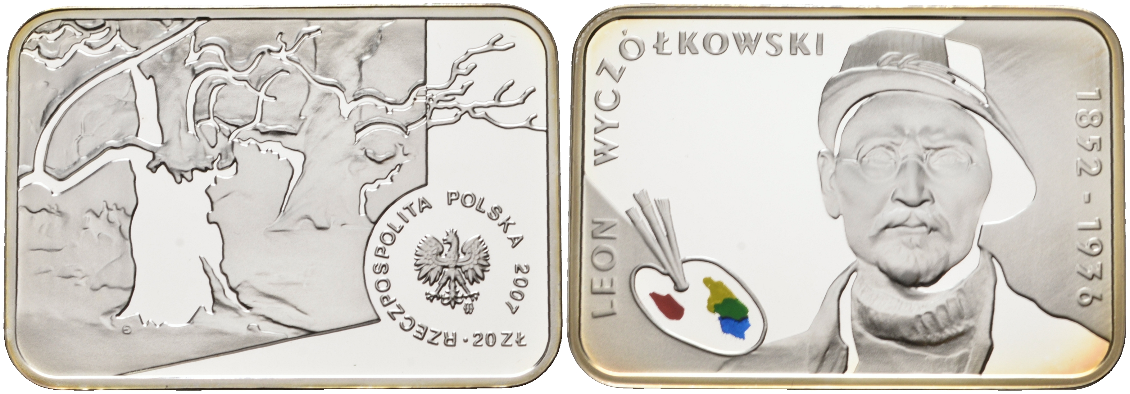 Польша 20 злотых 2007 Польские художники XIX-XX вв. Леон Ян Вычулковский, цветная эмаль KM 891 серебро PROOF 1069-8-11