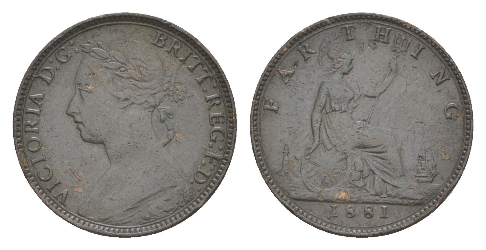 Великобритания 1 фартинг 1881 Виктория (1837-1901) KM 753, Spink 3958 бронза 4630-155