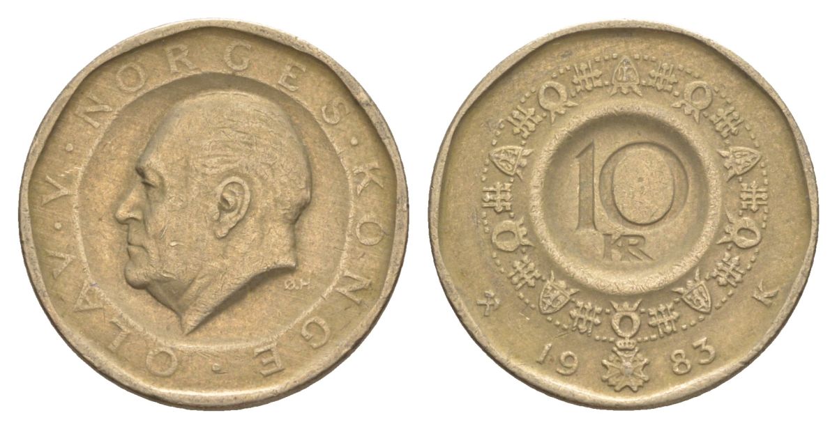 Норвегия 10 крон 1983 Улаф V (1957-1991) KM 427 никель латунь 4635-751